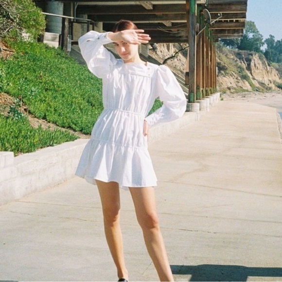 Ciao Lucia Alessandra Cotton Poplin Long Sleeve A Line Mini Dress White - Picture 2 of 11